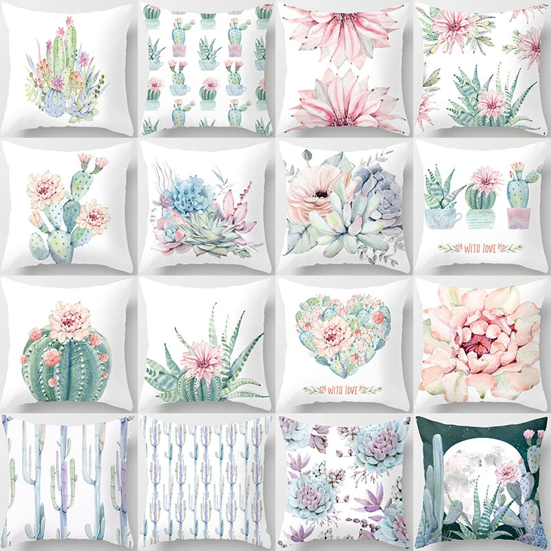 Tropical Cactus Summer Plants Pattern Cushion Cover Polyester Home Decor Decorative Car Seat Throw Pillow Cover For Sofa 40829