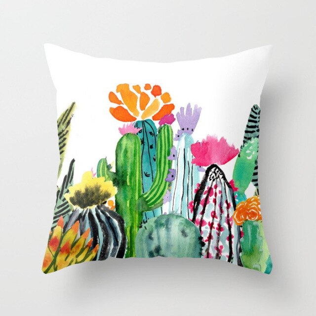 Tropical Cactus Summer Plants Pattern Cushion Cover Polyester Home Decor Decorative Car Seat Throw Pillow Cover For Sofa 40829