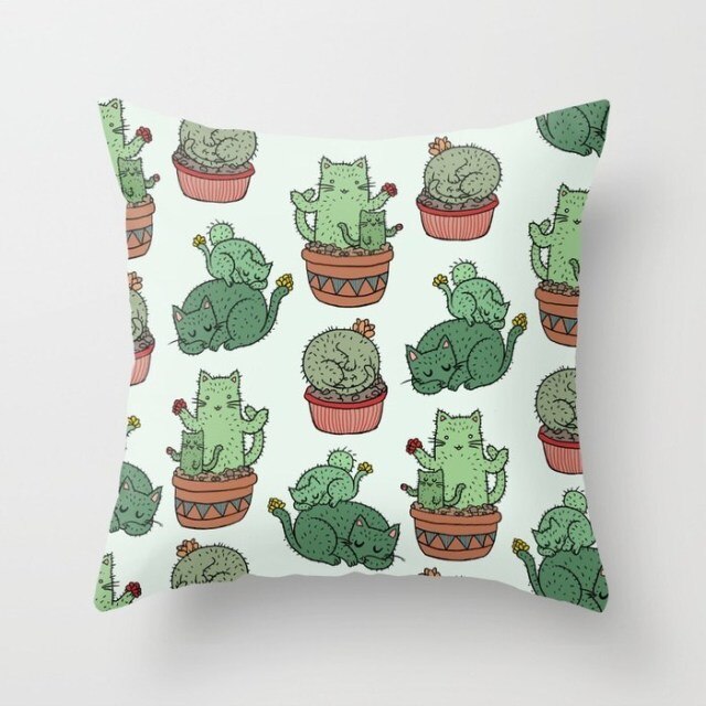 Tropical Cactus Summer Plants Pattern Cushion Cover Polyester Home Decor Decorative Car Seat Throw Pillow Cover For Sofa 40829