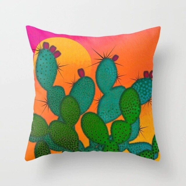 Tropical Cactus Summer Plants Pattern Cushion Cover Polyester Home Decor Decorative Car Seat Throw Pillow Cover For Sofa 40829