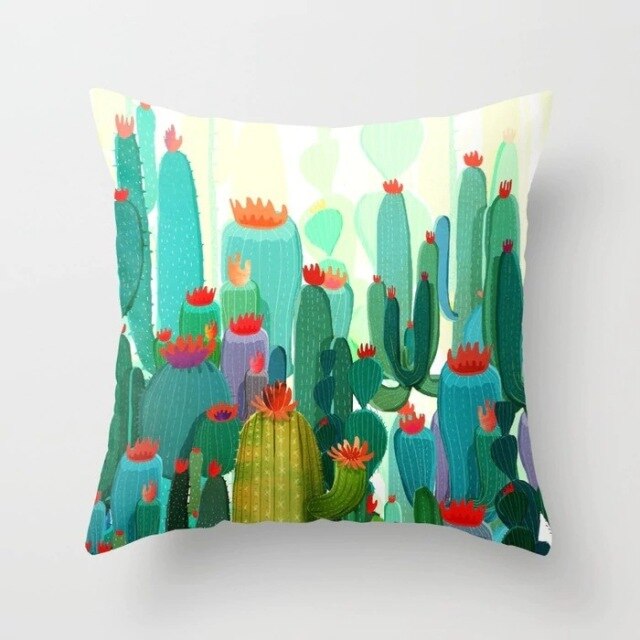 Tropical Cactus Summer Plants Pattern Cushion Cover Polyester Home Decor Decorative Car Seat Throw Pillow Cover For Sofa 40829