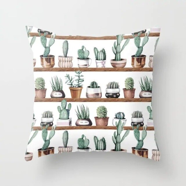 Tropical Cactus Summer Plants Pattern Cushion Cover Polyester Home Decor Decorative Car Seat Throw Pillow Cover For Sofa 40829