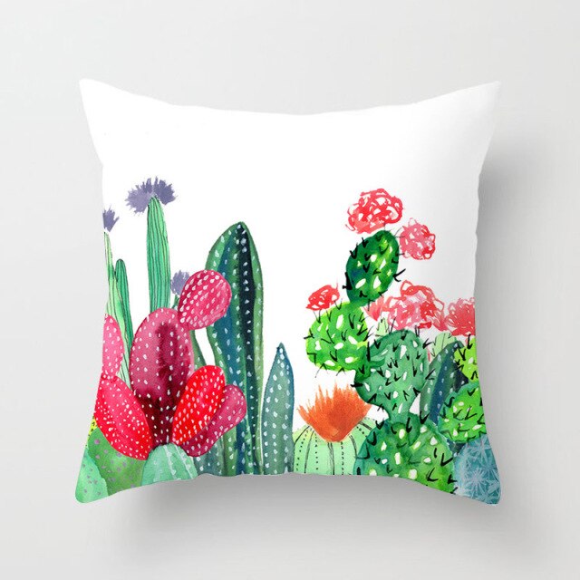 Tropical Cactus Summer Plants Pattern Cushion Cover Polyester Home Decor Decorative Car Seat Throw Pillow Cover For Sofa 40829