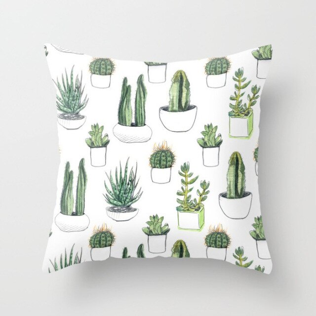 Tropical Cactus Summer Plants Pattern Cushion Cover Polyester Home Decor Decorative Car Seat Throw Pillow Cover For Sofa 40829