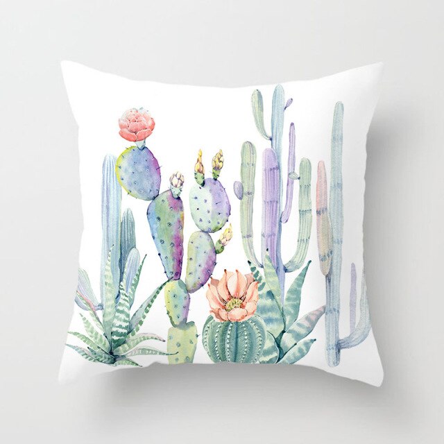 Tropical Cactus Summer Plants Pattern Cushion Cover Polyester Home Decor Decorative Car Seat Throw Pillow Cover For Sofa 40829