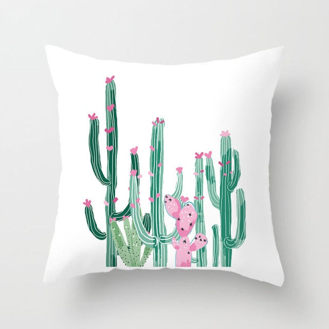 Tropical Cactus Summer Plants Pattern Cushion Cover Polyester Home Decor Decorative Car Seat Throw Pillow Cover For Sofa 40829