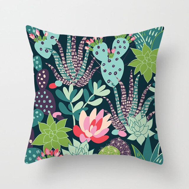 Tropical Cactus Summer Plants Pattern Cushion Cover Polyester Home Decor Decorative Car Seat Throw Pillow Cover For Sofa 40829