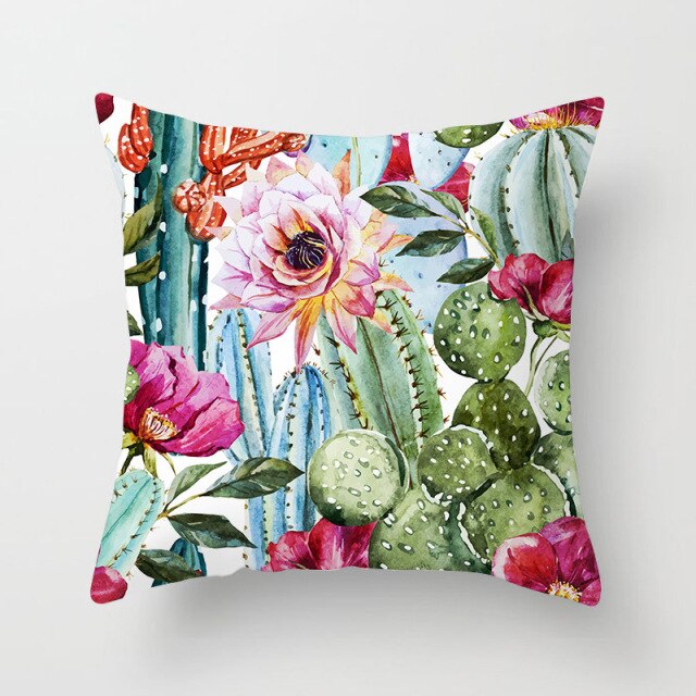 Tropical Cactus Summer Plants Pattern Cushion Cover Polyester Home Decor Decorative Car Seat Throw Pillow Cover For Sofa 40829