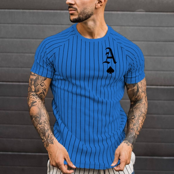 T Shirt for Men Stripped Tshirt Summer Men Clothing Streetwear Round Neck Shirt Fashion Poker Print Short Sleeve T-shirts Tops