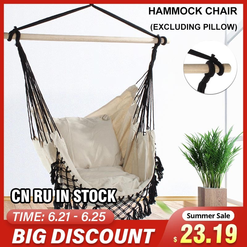 130 x100 x100cm Nordic style Home Garden Hanging Hammock Chair Outdoor Indoor Dormitory Swing Hanging Chair with Wooden Rod