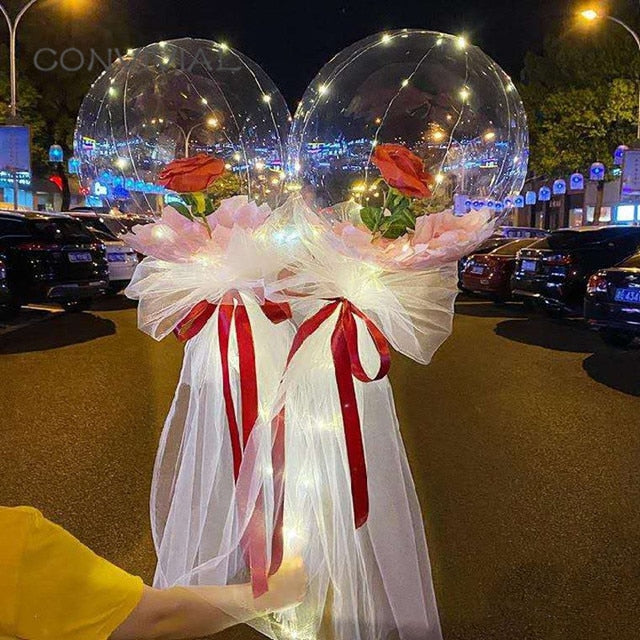 Led Light Rose Balloons Birthday Valentine's Day Gift Mother's Day Wedding Decoration Christmas Balls Led Balloon Rose Bouquet