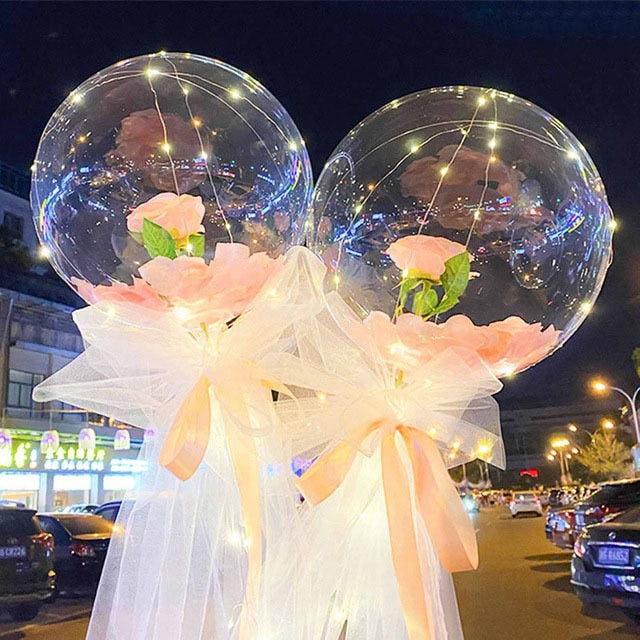 Led Light Rose Balloons Birthday Valentine's Day Gift Mother's Day Wedding Decoration Christmas Balls Led Balloon Rose Bouquet