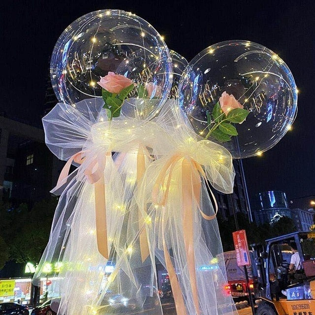 Led Light Rose Balloons Birthday Valentine's Day Gift Mother's Day Wedding Decoration Christmas Balls Led Balloon Rose Bouquet