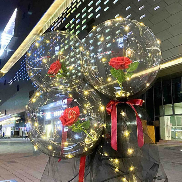 Led Light Rose Balloons Birthday Valentine's Day Gift Mother's Day Wedding Decoration Christmas Balls Led Balloon Rose Bouquet