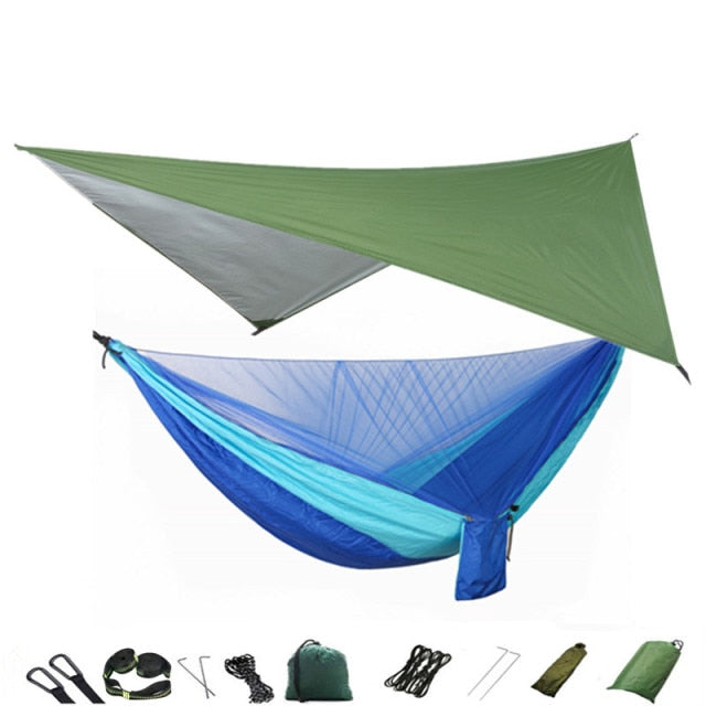 Camping Hammock Mosquito Net and Hammock Canopy Portable Nylon Hammock Rain Fly Tree Straps for Hiking Camping Survival Travel