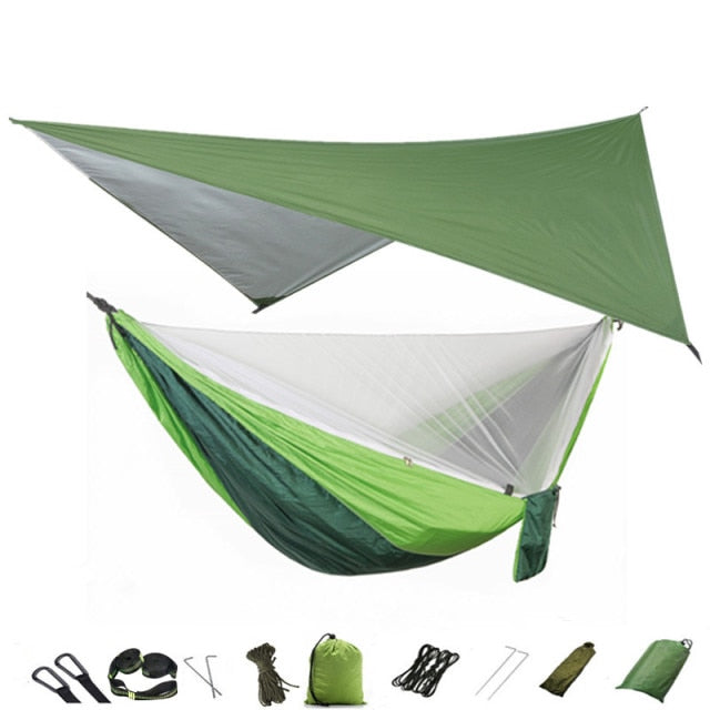 Camping Hammock Mosquito Net and Hammock Canopy Portable Nylon Hammock Rain Fly Tree Straps for Hiking Camping Survival Travel