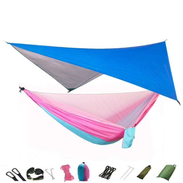 Camping Hammock Mosquito Net and Hammock Canopy Portable Nylon Hammock Rain Fly Tree Straps for Hiking Camping Survival Travel