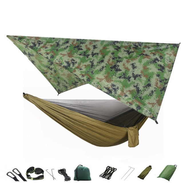 Camping Hammock Mosquito Net and Hammock Canopy Portable Nylon Hammock Rain Fly Tree Straps for Hiking Camping Survival Travel