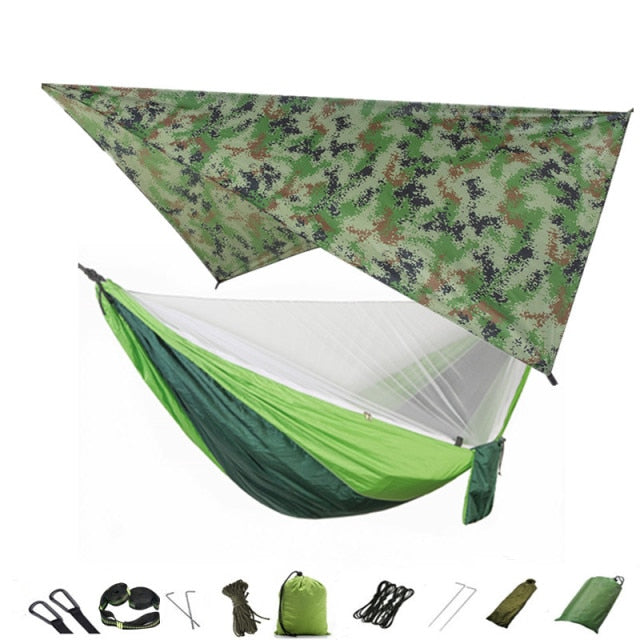 Camping Hammock Mosquito Net and Hammock Canopy Portable Nylon Hammock Rain Fly Tree Straps for Hiking Camping Survival Travel