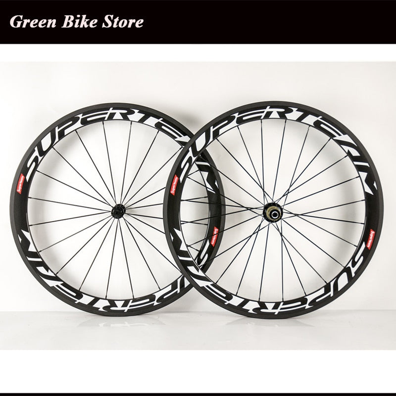 Superteam full carbon 50mm wheelset with glossy road bike wheels 23mm width 700C clincher wheels ship from USA warehouse