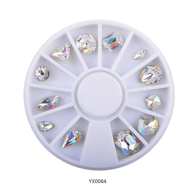 1 Wheel 3D Charm Alloy Rhinestones Nail Art Decorations Perfume Bottle Bow Flowers Triangle DIY Nail Jewelry Supplies