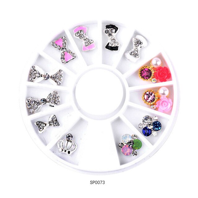 1 Wheel 3D Charm Alloy Rhinestones Nail Art Decorations Perfume Bottle Bow Flowers Triangle DIY Nail Jewelry Supplies