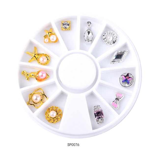 1 Wheel 3D Charm Alloy Rhinestones Nail Art Decorations Perfume Bottle Bow Flowers Triangle DIY Nail Jewelry Supplies