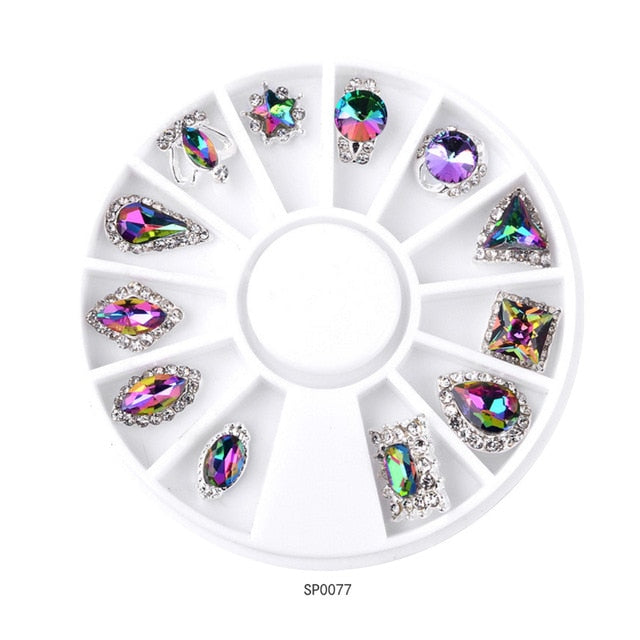 1 Wheel 3D Charm Alloy Rhinestones Nail Art Decorations Perfume Bottle Bow Flowers Triangle DIY Nail Jewelry Supplies