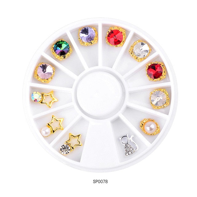 1 Wheel 3D Charm Alloy Rhinestones Nail Art Decorations Perfume Bottle Bow Flowers Triangle DIY Nail Jewelry Supplies