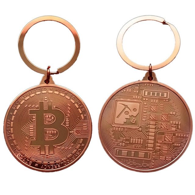 Gold Plated Bitcoin Coin Key Chain BTC Coin Art Collection Gold Silver Rose Gold Color Bit Coin Design Key Ring Nice Gift