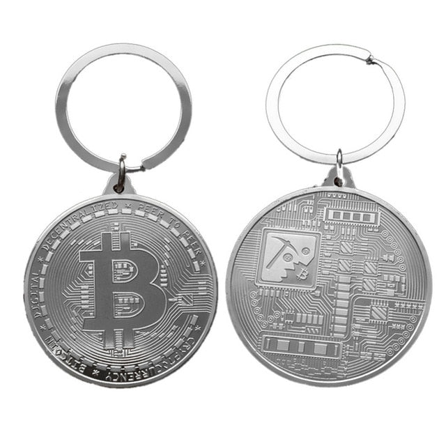 Gold Plated Bitcoin Coin Key Chain BTC Coin Art Collection Gold Silver Rose Gold Color Bit Coin Design Key Ring Nice Gift