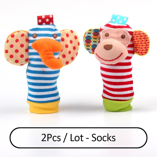 Cartoon Plush Socks Wrist Strap Rattles Baby Toys 0-12 Months Newborn Infant Kids Animal Sock Foot Finder Toy Gift Soft Rattle