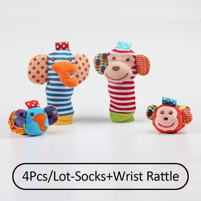 Cartoon Plush Socks Wrist Strap Rattles Baby Toys 0-12 Months Newborn Infant Kids Animal Sock Foot Finder Toy Gift Soft Rattle