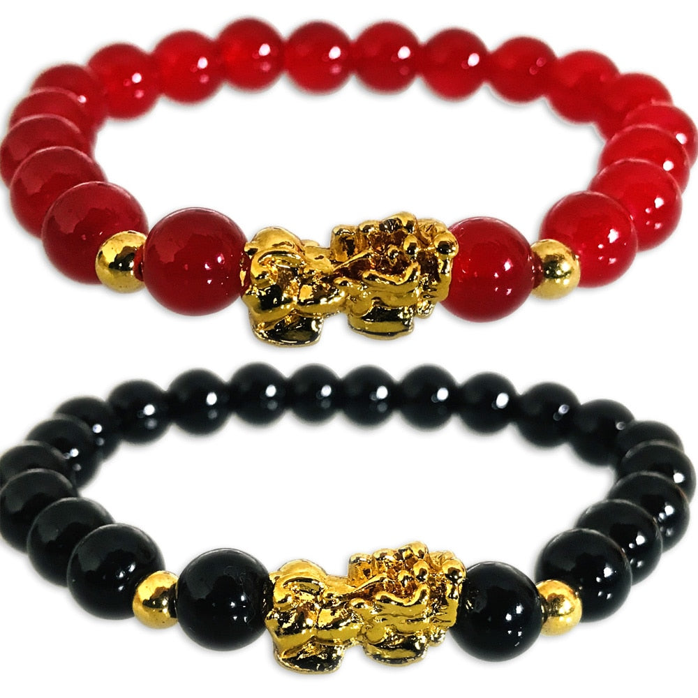 New Arrival Golden PIXIU Bracelet for Women Men Red Black Beads Couple Bracelet Bring Lucky Brave Wealth Feng Shui Bracelets