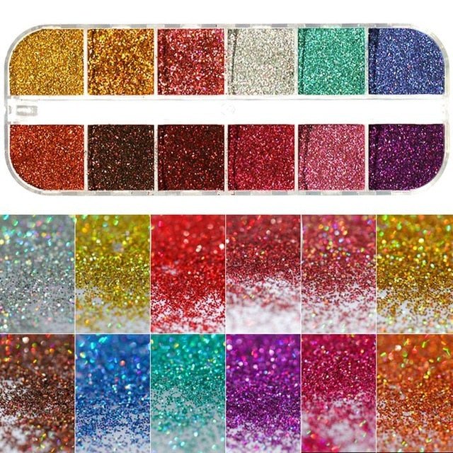 12 Grids/Set Mixed size Nail Glitter Flakes 3D Sequins Paillette Powder Charm Nail Art Decoration Manicure tools CT01-20