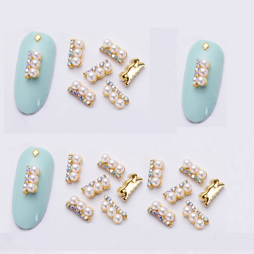 100 pcs 3D Pearl AB Crystal rectangle nail decoration/ AB Rhinestone glitter charm Nail DIY deco/ jewelry handmade supply,24type