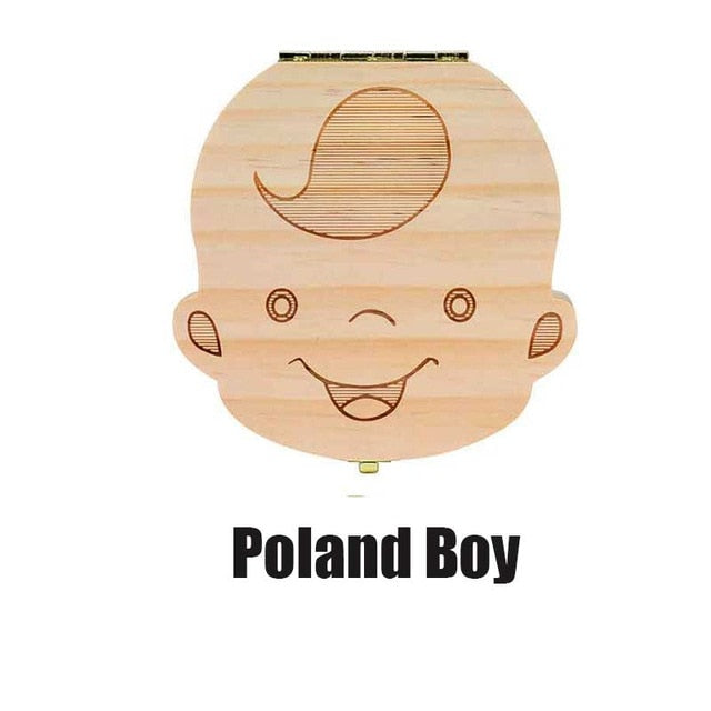 Baby Tooth Box Poland/English/Dutch/Russian/French /Italian  Wooden Milk Teeth Organizer Storage Boys Girls Baby Souvenirs Gift