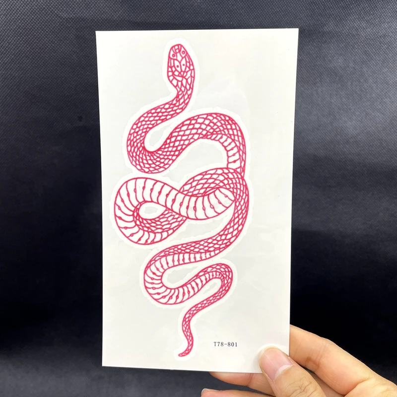 Big Size Red Snake Waterproof Temporary Tattoo Stickers For Women Men - 3 Sheets
